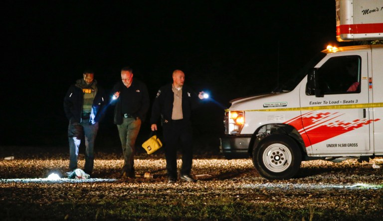 Officials work a crime scene after a shooting at Party Venue on Highway 380 in Greenville, Texas, on Sunday, October 27, 2019.