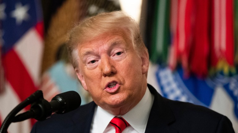 President Donald Trump speaks Sunday, Oct. 27, 2019 in the Diplomatic Room of the White House in Washington, announcing that Abu Bakr al-Baghdadi, the shadowy leader of the Islamic State group who presided over its global jihad and became arguably the world's most wanted man, is dead after being targeted by a U.S. military raid in Syria. 