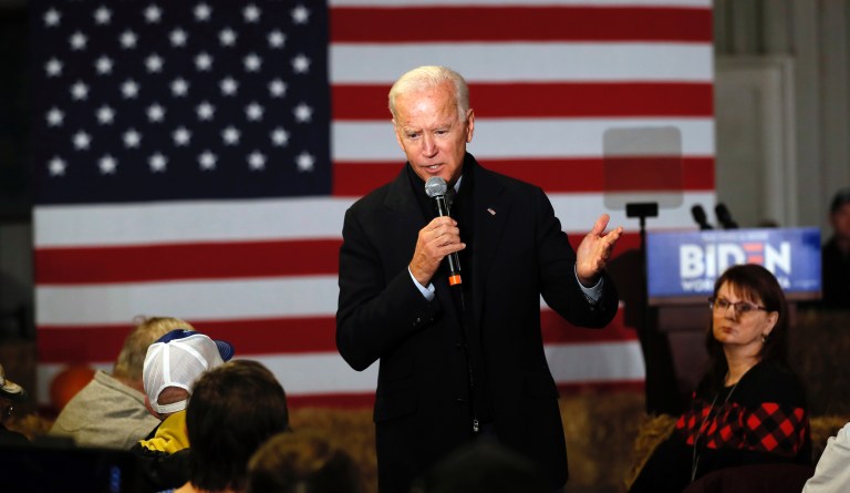Democratic presidential candidate former Vice President Joe Biden speaks during a town hall meeting at the Jackson County Fairgrounds, Wednesday, Oct. 30, 2019, in Maquoketa, Iowa.