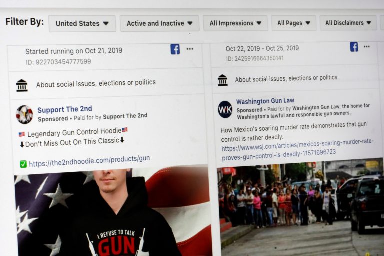 This photo shows a search for political ads that were on Facebook displayed on a computer screen. Mark Zuckerberg called Facebookâs stance that âpolitical speech is important."