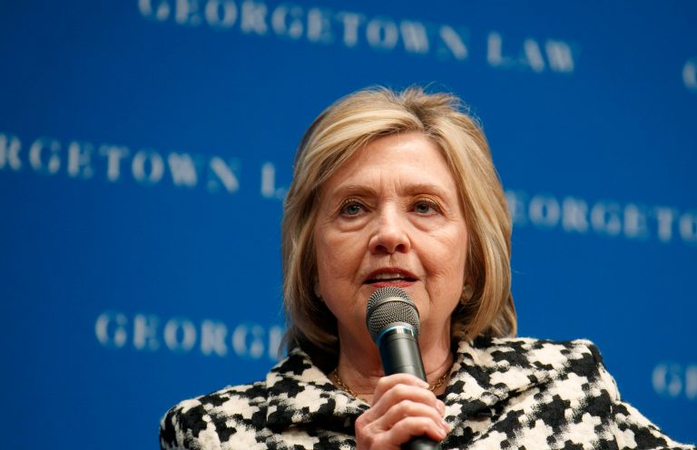 Hillary Clinton speaks at Georgetown Law's second annual Ruth Bader Ginsburg Lecture, in Washington in October. A new poll suggests her political star is fading.