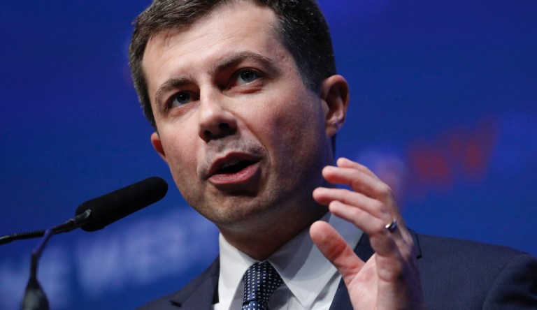 Democratic presidential candidate South Bend Mayor Pete Buttigieg speaks during a fundraiser for the Nevada Democratic Party, Sunday, Nov. 17, 2019, in Las Vegas.