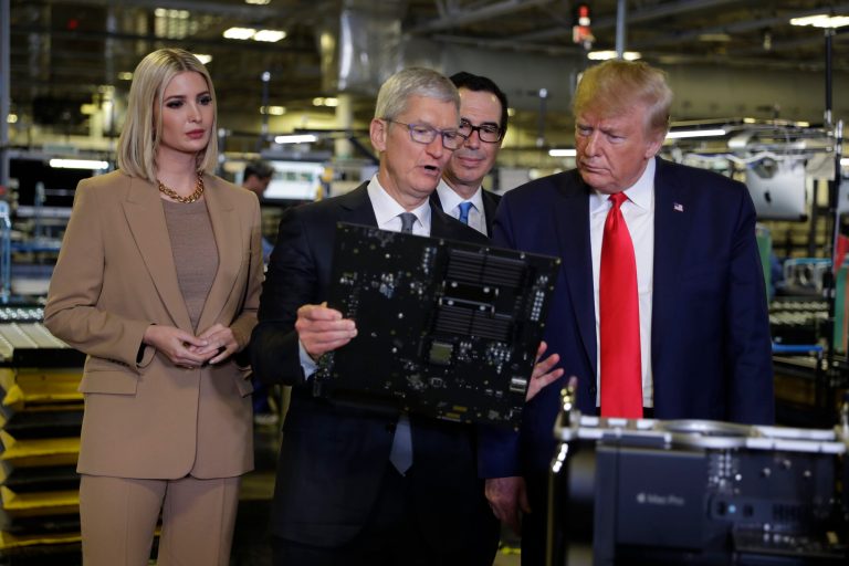 President Trump tours an Apple manufacturing plant, Wednesday, Nov. 20, 2019, in Austin with Apple CEO Tim Cook and Ivanka Trump, the daughter and adviser of President Donald Trump, left.