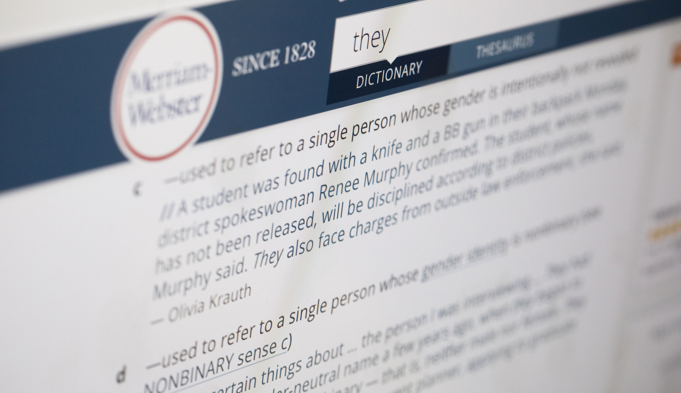 In the gender debate, the dictionary chooses a side