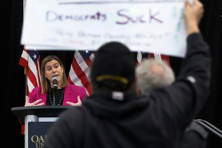 U.S. Rep. Elissa Slotkin, D-Mich., holds a constituent community conversation at Oakland University, Monday, Dec. 16, 2019, in Rochester, Mich. Slotkin, a freshman Democrat who flipped a battleground Republican seat, said Monday she will vote to impeach President Donald Trump.