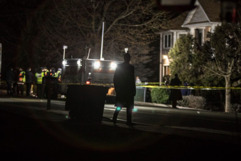 Authorities and first responders gather in front of a residence in Monsey, N.Y., Sunday, Dec. 29, 2019, following a stabbing late Saturday during a Hanukkah celebration. A man attacked the celebration at the rabbi's home north of New York City late Saturday, stabbing and wounding several people before fleeing in a vehicle, police said.