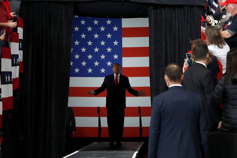 President Donald Trump arrives for a campaign rally, Thursday, Jan. 9, 2020, in Toledo, Ohio.