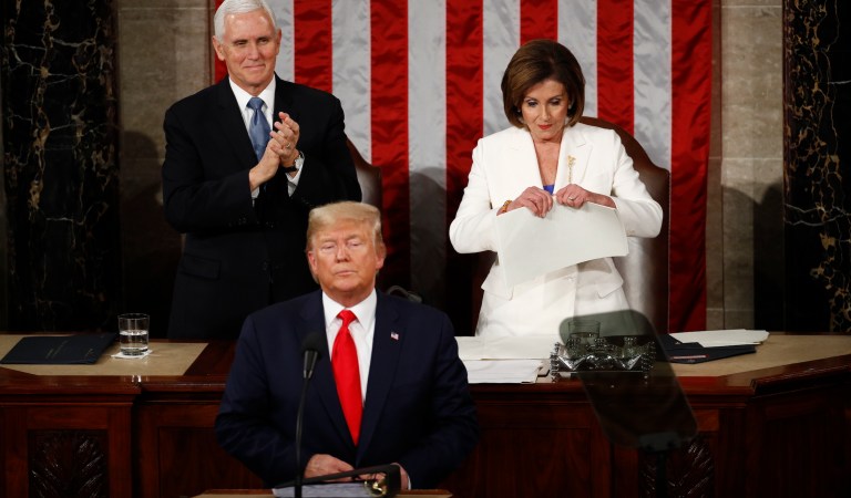 Pelosi speech shred gets standing ovation from House Democrats