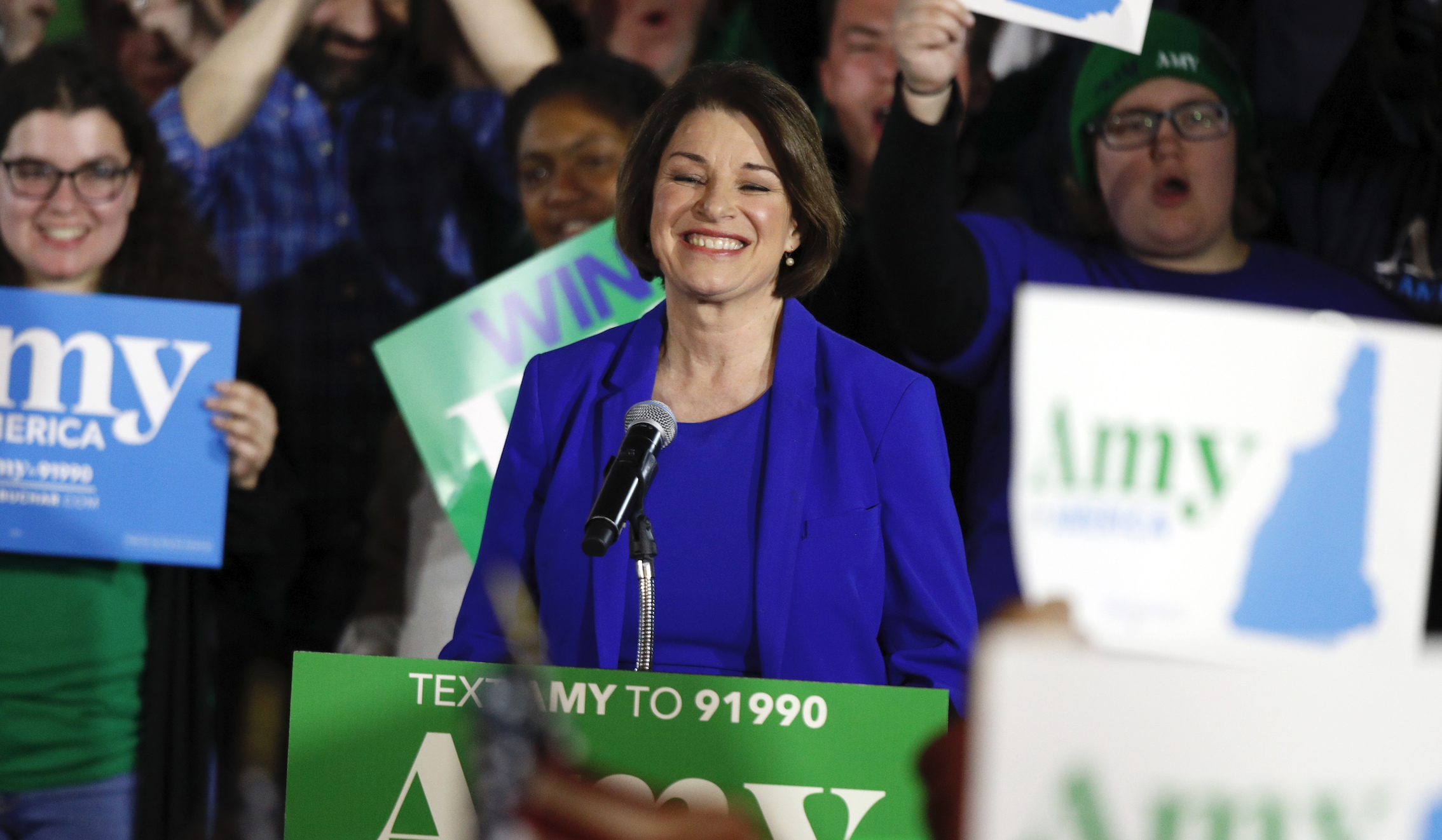 Klobuchar touts immigrant story in first appearance since strong New Hampshire showing