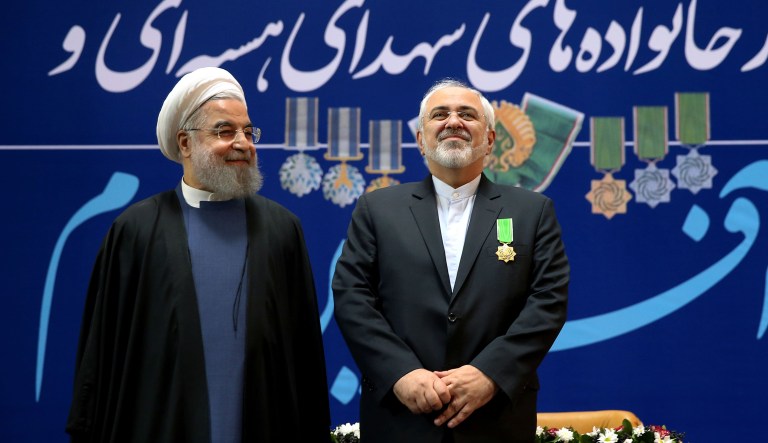 Iranian President Hassan Rouhani, left, and his Foreign Minister Mohammad Javad Zarif pose for a photograph. 