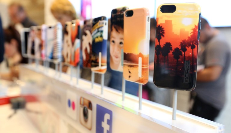 Smartphones are seen in a store.