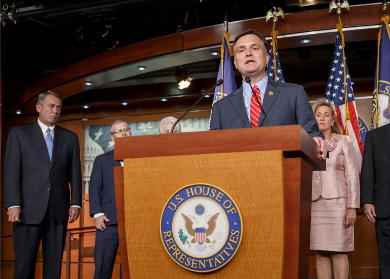 Rep. Luke Messer, R-Ind., joins House Speaker John Boehner's leadership team after being elected the new House Republican Policy Committee chairman, at a news conference on Capitol Hill, Thursday, Nov. 13, 2014. The current chairman, Rep. James Lankford, R-Okla., was elected to the Senate in the midterm elections and is leaving his post in the House.