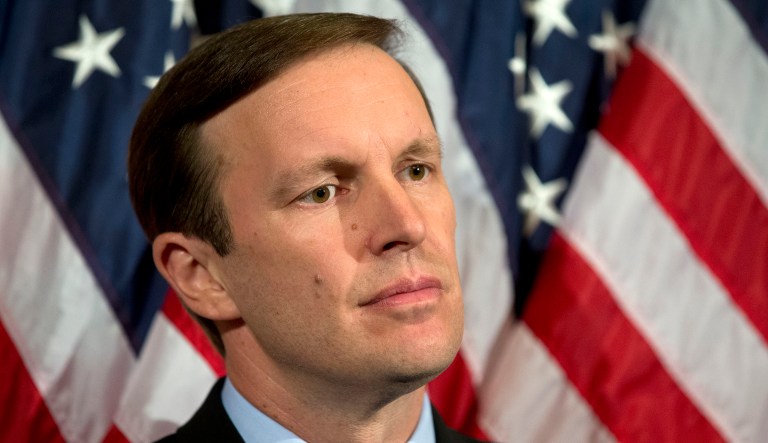 Sen. Chris Murphy, D-Conn., stands during a press conference in D.C.