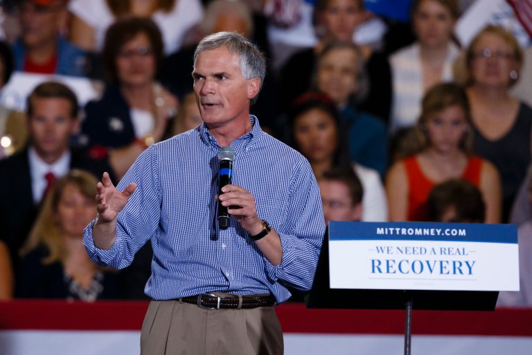 Congressman Bob Latta introduces Republican presidential candidate former Massachusetts Gov. Mitt Romney before his speak at The Seagate Center in Toledo, Ohio, Wednesday, Sept. 25, 2012, during a campaign stop.