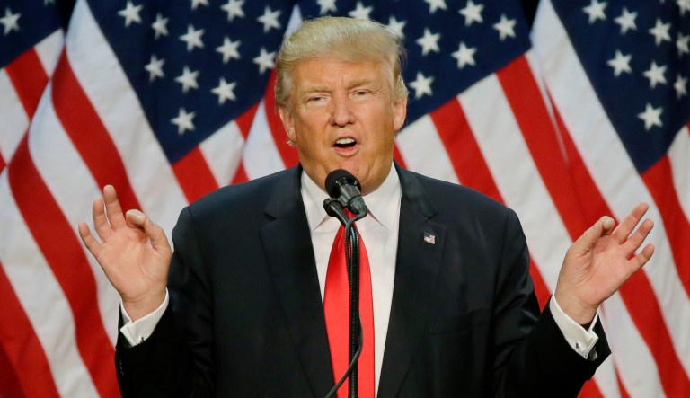 Republican presidential candidate Donald Trump speaks during a rally in Eugene, Ore., Friday, May 6, 2016.