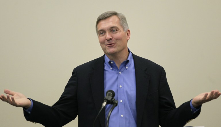 This Oct. 24, 2012, photo shows Democratic Rep. Jim Matheson making remarks to the Womenâs Legislative Council at the Utah State Capitol in Salt Lake City.