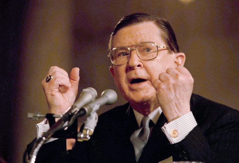 In this Jan. 25, 1989, file photo, Defense Secretary-designate John Tower of Texas testifies before the Senate Armed Service Committee in Washington, at his confirmation hearing. In 1989, former President Richard Nixon said unless a nominee is clearly unqualified, the Senate should respect the right of a president to fill his Cabinet. NixonÂs words came during the bitter fight over President George H.W. BushÂs choice of Tower for the Pentagon post. The Democratic-led Senate rejected him. 