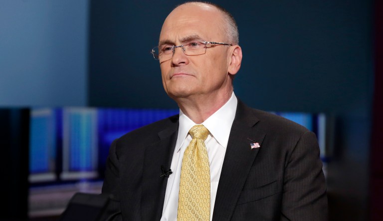 Andrew Puzder, CEO of CKE Restaurants, who was nominated by President-elect Donald Trump to be United States Secretary of Labor, is interviewed by anchor Neil Cavuto during his "Cavuto: Coast to Coast" program, on the Fox Business Network, in New York, Thursday, March 9, 2017.