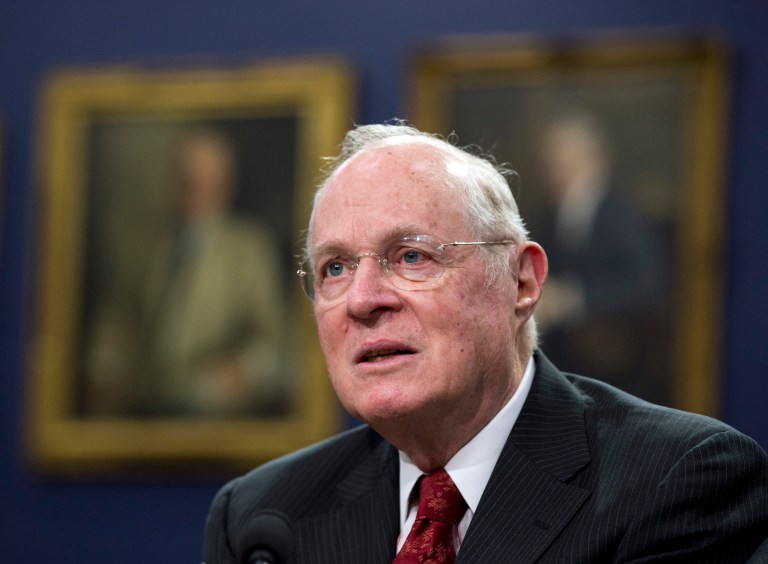 Supreme Court Associate Justice Anthony Kennedy talks during a hearing on Capitol Hill in Washington, D.C.