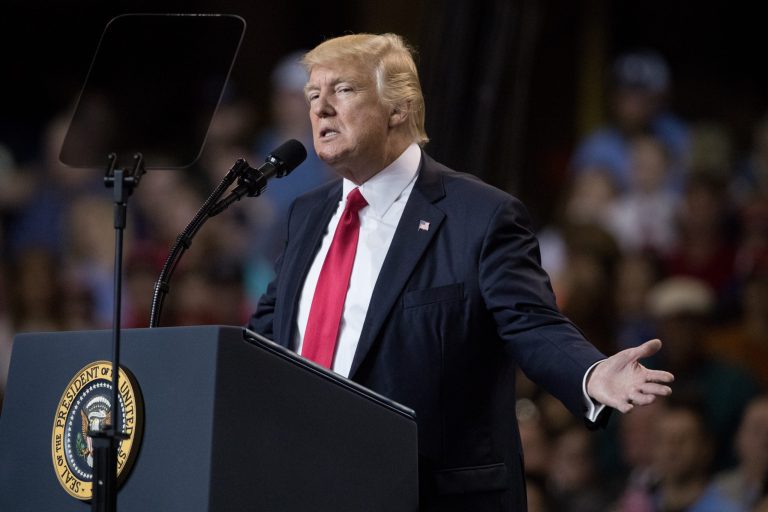 President Donald Trump speaks at a rally at the Kentucky Exposition Center in Louisville, Ky., Monday, March 20, 2017.