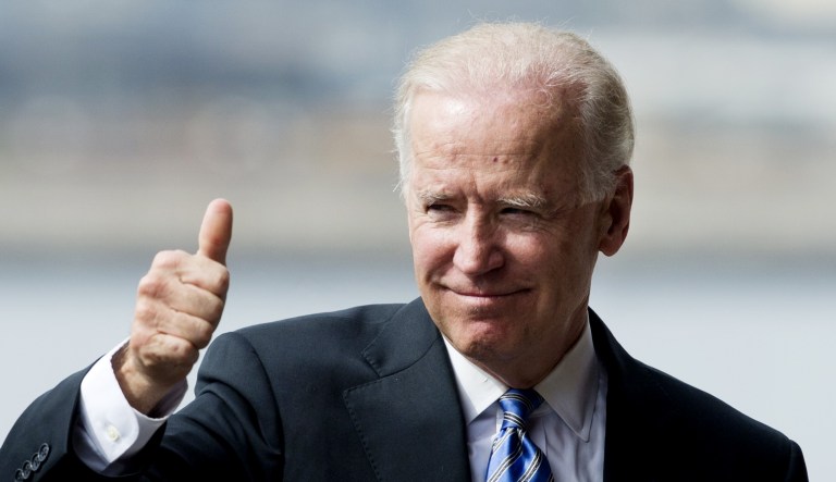 Vice President Joe Biden gives a thumbs-up after giving a speech.