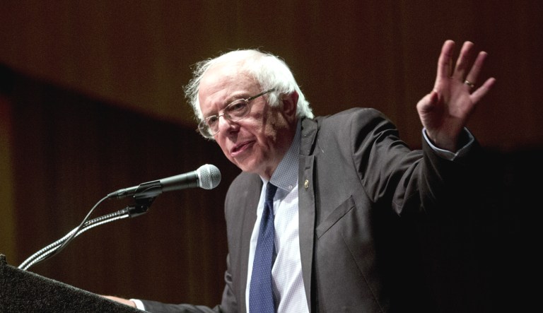 Sen. Bernie Sanders, I-Vt., delivers a speech.