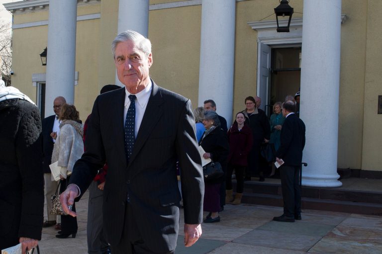 Special Counsel Robert Mueller departs St. John's Episcopal Church, across from the White House, after attending morning services, in Washington, Sunday, March 24, 2019. 