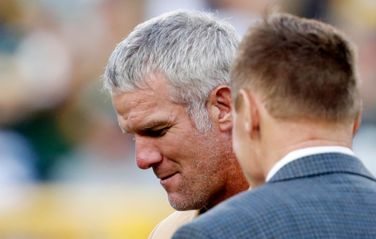 Former Green Bay Packers quarterback Brett Favre is seen at a 2016 NFL football game against the Dallas Cowboys in Green Bay, Wisconsin.
