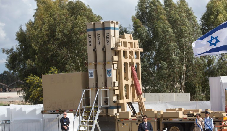 The David's Sling Air Defense System is seen during a ceremony inaugurating a joint U.S.-Israeli missile interceptor at the Hatzor Air Base, Israel.