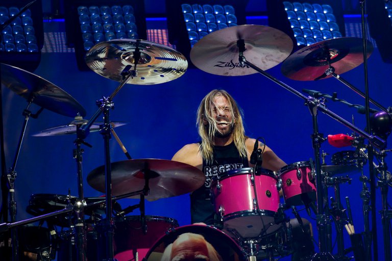 Drummer Taylor Hawkins performs with his group 'Foo Fighters' at the Glastonbury music festival at Worthy Farm, in Somerset, England, Saturday, June 24, 2017. 