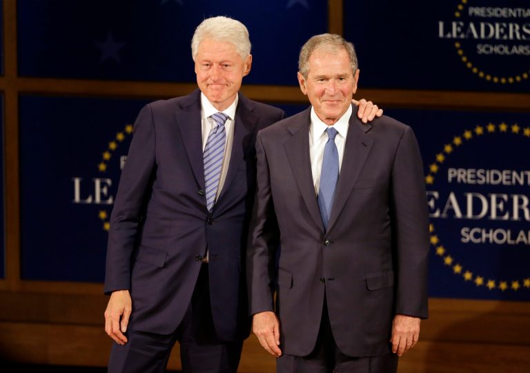 WATCH: Former Presidents Clinton and Bush visit Ukrainian church to show solidarity