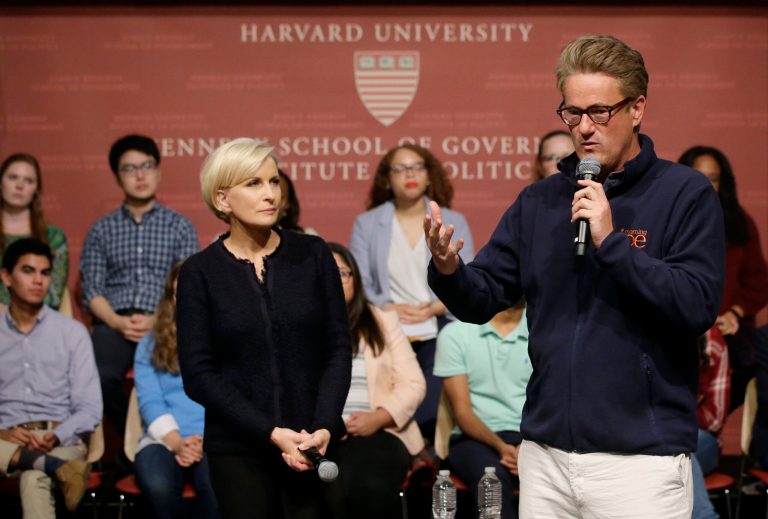 MSNBC television anchors Mika Brzezinski, left, and Joe Scarborough, right, co-hosts of the show 