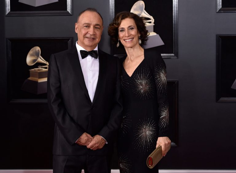 Len Blavatnik, left, and Emily Appelson arrive at the 60th annual Grammy Awards at Madison Square Garden on Sunday, Jan. 28, 2018, in New York. 