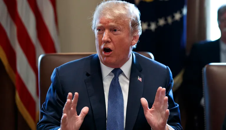 President Trump speaks during a cabinet meeting at the White House, Monday. 