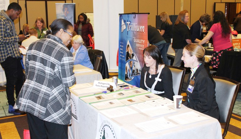 Hundreds of job seekers were linked with nearly 60 regional employers at the Michigan City Community Job Fair at the Blue Chip Casino in Michigan City, Ind. 