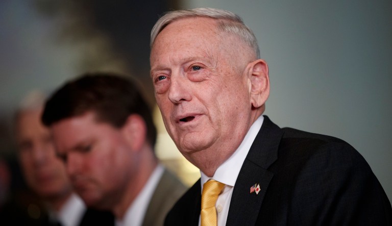 Defense Secretary Jim Mattis speaks to media at the Pentagon. 