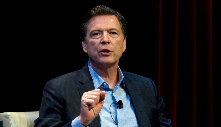 Former FBI director James Comey speaks during a stop on his book tour for "A Higher Loyalty" in Washington. 
