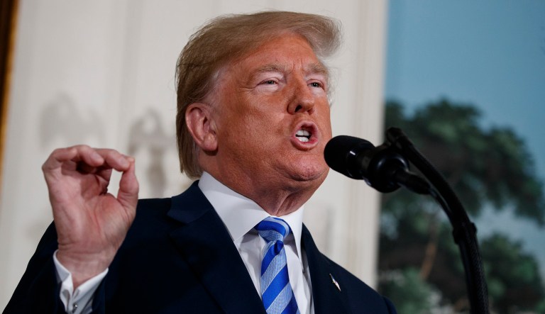President Trump delivers a statement on the Iran nuclear deal on Tuesday. 