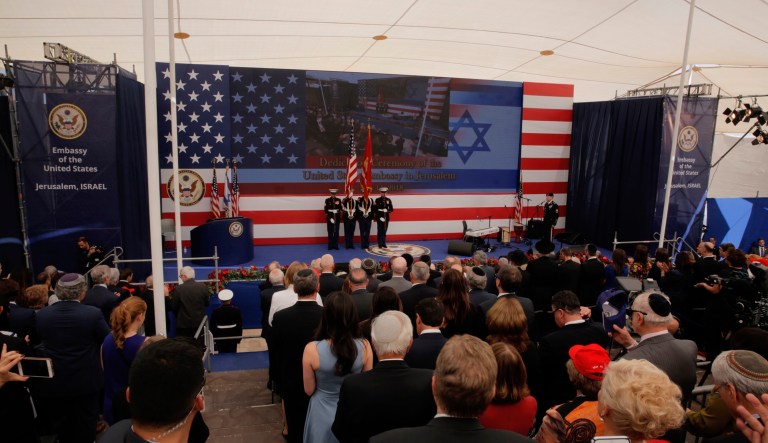 Amid deadly clashes along the Israeli-Palestinian border, President Trumpâs top aides and supporters on Monday celebrated the opening of the new U.S. Embassy in Jerusalem as a campaign promised fulfilled. 