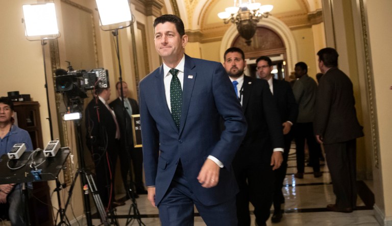 Speaker of the House Paul Ryan, R-Wis., emerges from the chamber just after key conservatives in the rebellious House Freedom Caucus helped to kill passage of the farm bill which had been a priority for GOP leaders. 