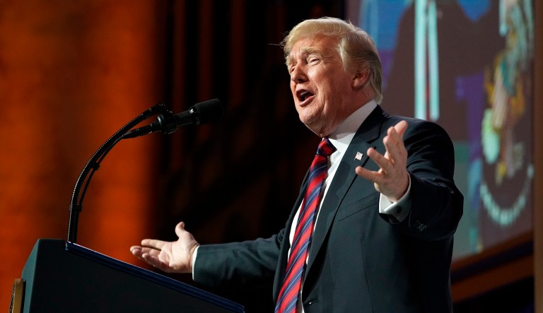 President Trump speaks at the Susan B. Anthony List 11th Annual Campaign for Life Gala at the National Building Museum in Washington. 