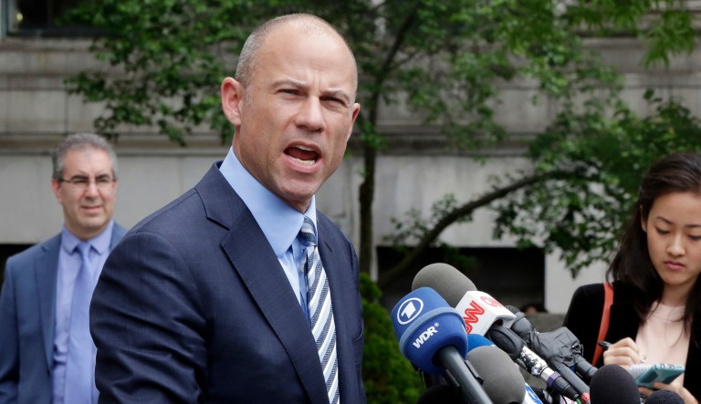 Michael Avenatti, attorney for porn actress Stormy Daniels, talks to the media in New York. 