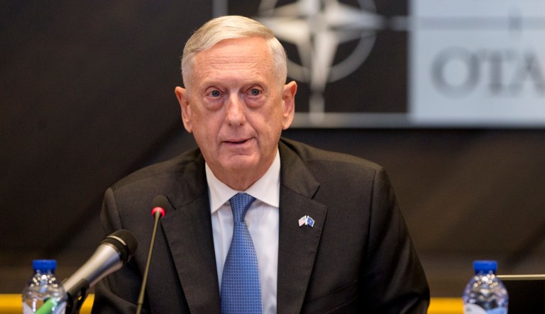 U.S. Secretary for Defense Jim Mattis addresses a round table meeting. 
