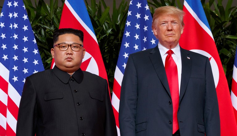 President Trump meets with North Korean leader Kim Jong Un on Sentosa Island, in Singapore. 