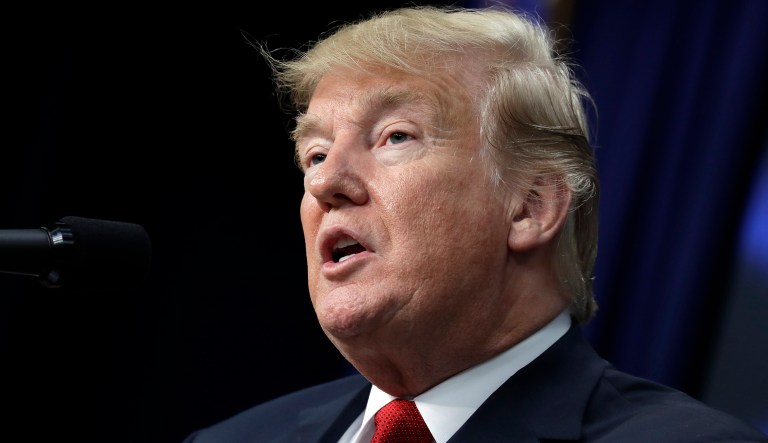 President Trump speaks on immigration at the South Court Auditorium on the White House complex.