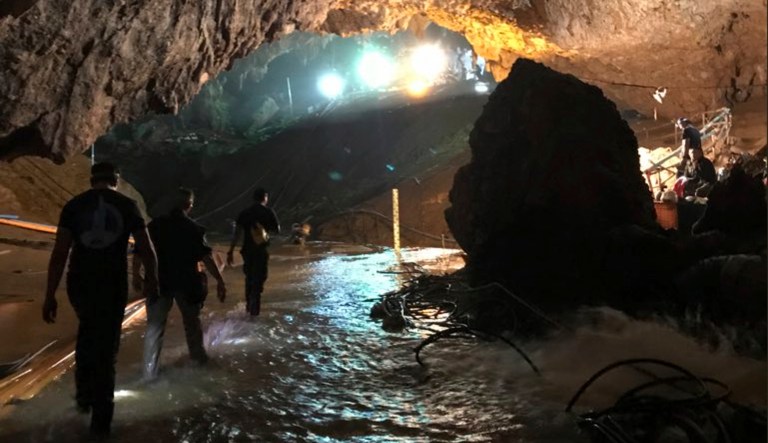 Efforts underway to rescue trapped members of a youth soccer team from a flooded cave in northern Thailand.