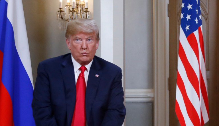 President Trump at the beginning of a meeting with Russian President Vladimir Putin at the Presidential Palace in Helsinki. 