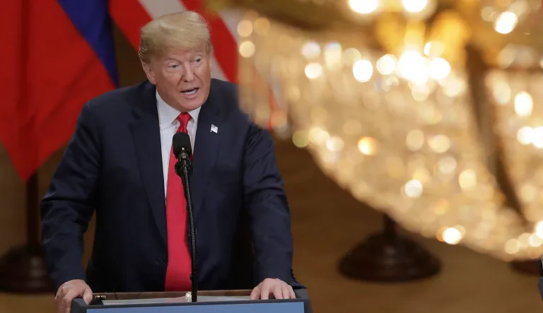 President Trump speaks during a press conference after the meeting with Russian President Vladimir Putin in Helsinki. 
