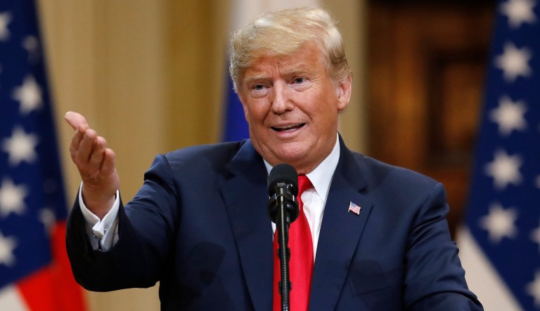 President Trump speaks during a press conference after the meeting with Russian President Vladimir Putin in Helsinki. 