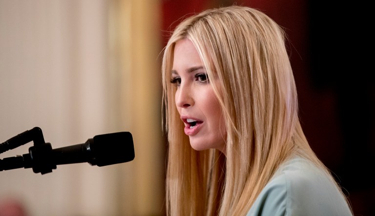 Ivanka Trump, the daughter of President  Trump, speaks during a ceremony in the East Room of the White House. 